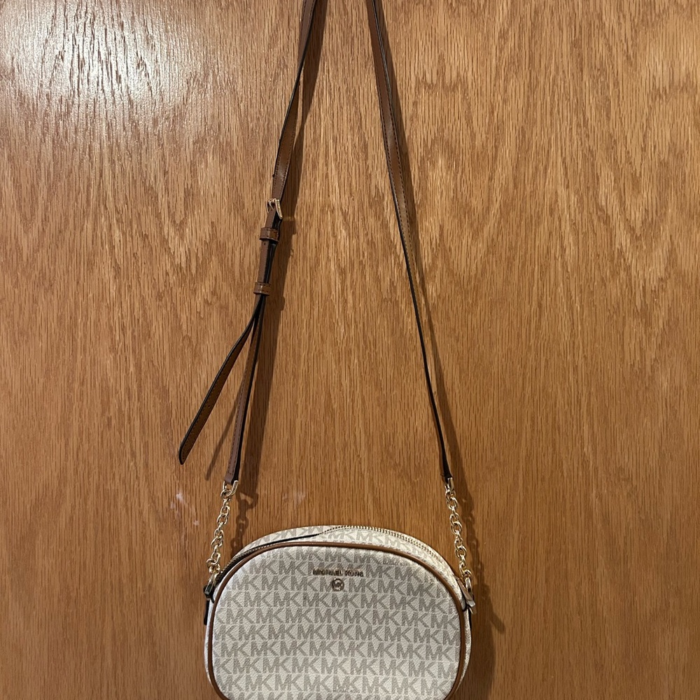 Michael Kors Cream and Brown Monogram Crossbody Bag